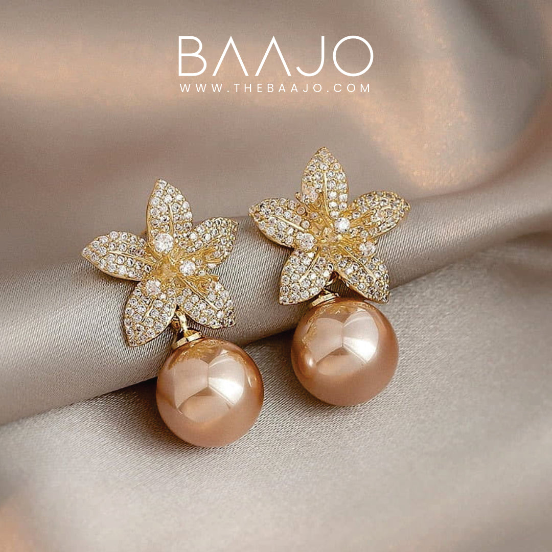 Flower Pearl Drop Earrings